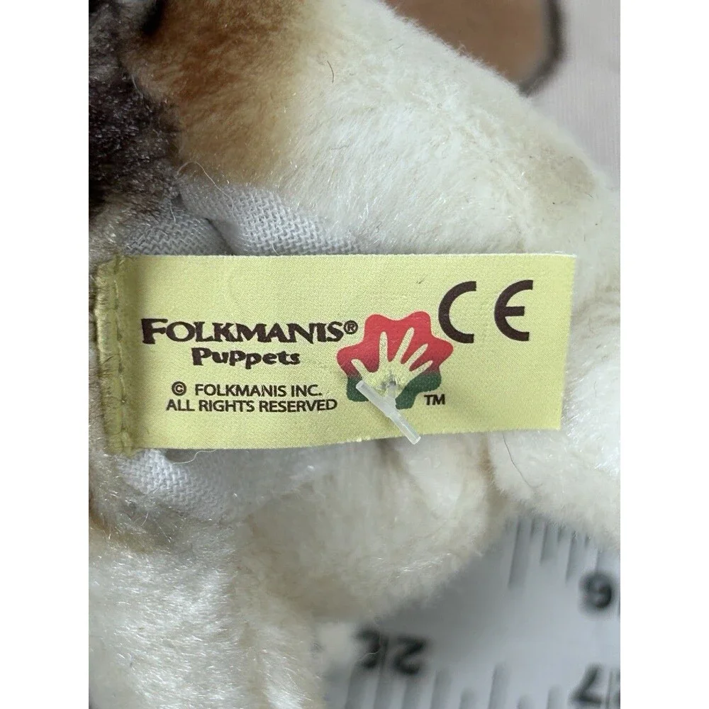 Folkmanis Mini Dog Finger Puppet Plush Realistic Brown Ears White Body 4.5”
